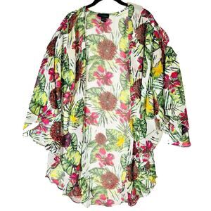 Steve Madden Floral Beachy Kimono Swim Layer One Sz Chiffon Sheer Open Oversized
